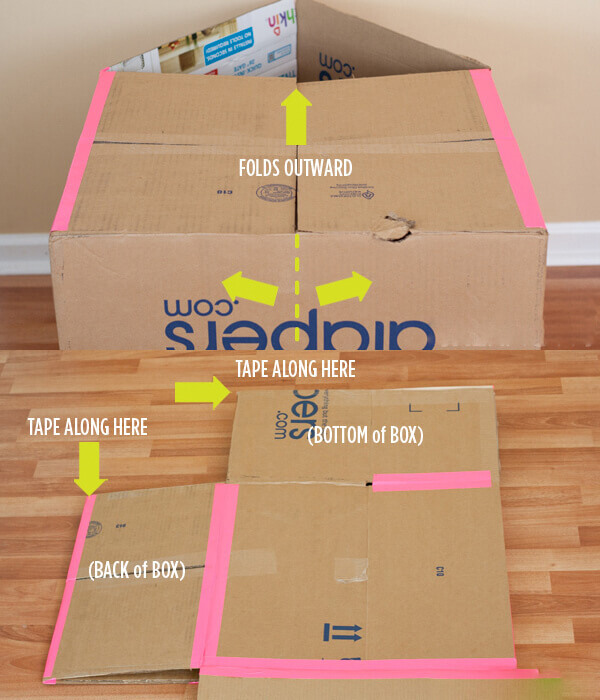 Bước 9 cách làm nhà bằng thùng giấy - Dán băng dính vào các vị trí mà bạn vừa cắt ở bước 8