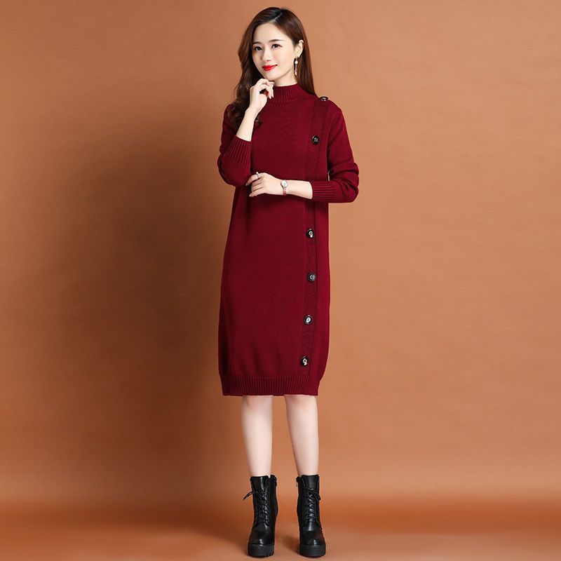 Váy len nữ dáng suông cao cấp phong cách Hàn Quốc LEK330 (Đỏ đô)