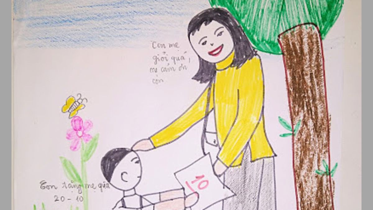 Cách vẽ tranh 20/10 ngày Phụ Nữ Việt Nam tặng cho bà, mẹ thân thương 