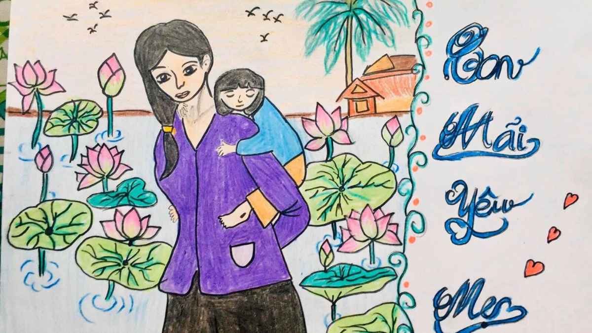 Cách vẽ tranh 20/10 ngày Phụ Nữ Việt Nam tặng cho bà, mẹ đơn giản 
