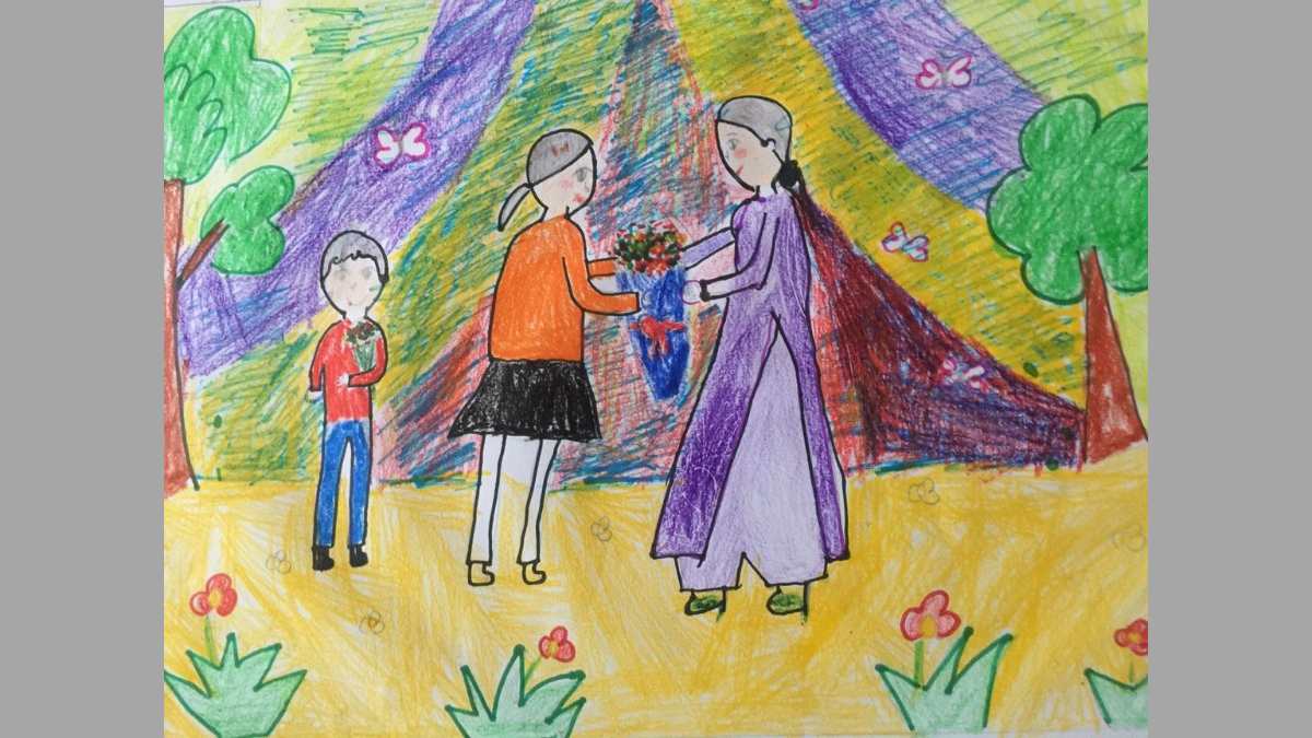Cách vẽ tranh 20/10 ngày Phụ Nữ Việt Nam tặng cho bà, mẹ trìu mến 